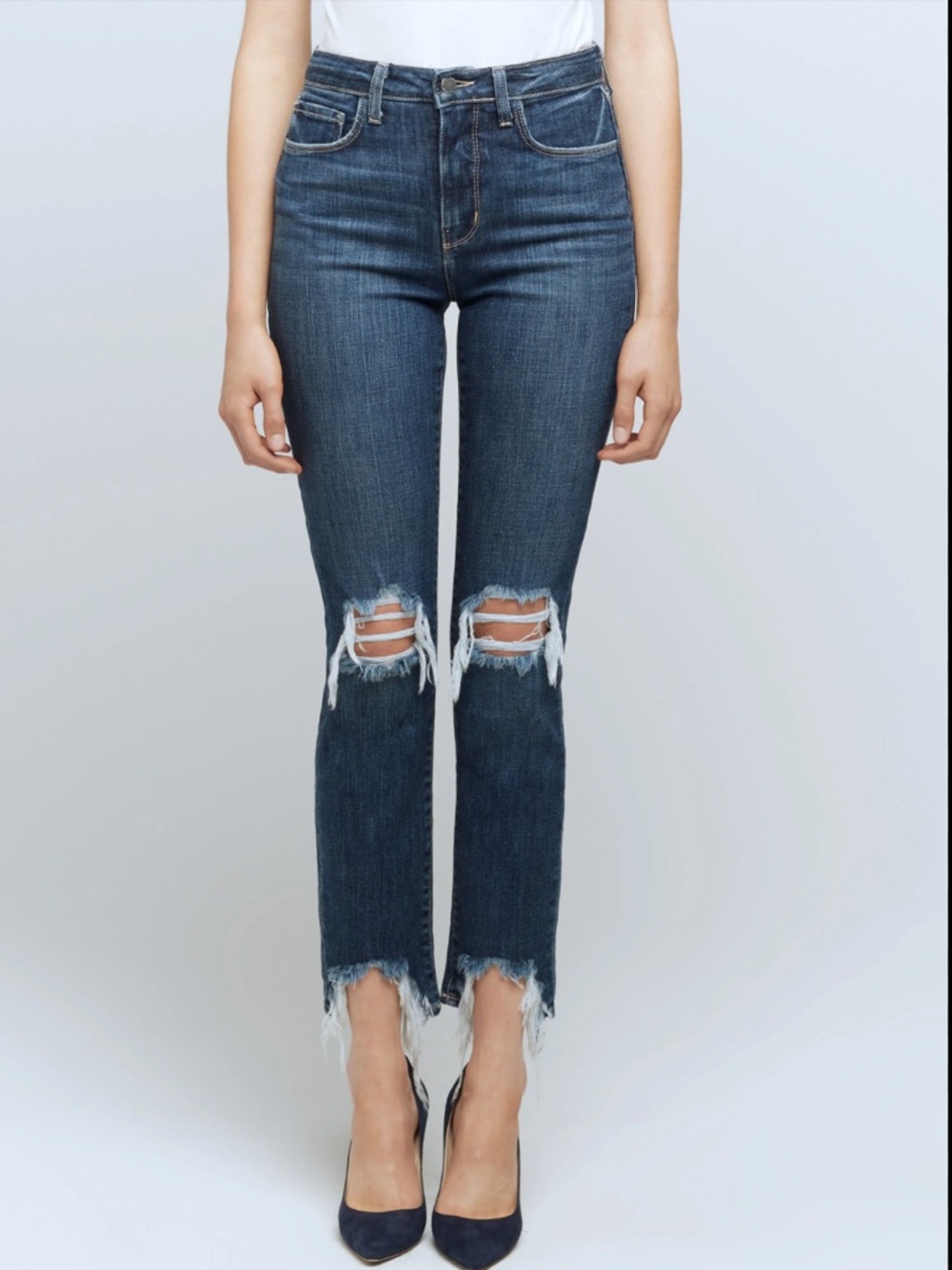 L’Agence High Line Skinny Jeans Distressed Raw Hem High Rise 25